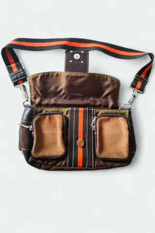 Bolsa Vintage Y2K Pele Camurça Castanha Laranja