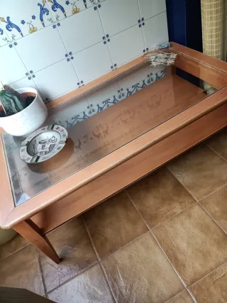 Mesa centro elevable madera y cristal