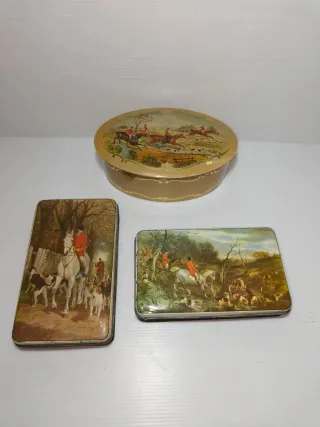 Scatole latta vintage scene caccia