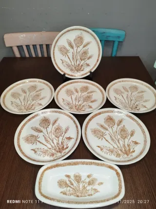 Vajilla Vintage 6 Platos Llanos y Bandeja