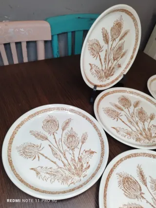 Vajilla Vintage 6 Platos Llanos y Bandeja