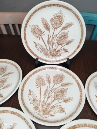 Vajilla Vintage 6 Platos Llanos y Bandeja