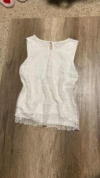 Camiseta encaje blanca sin mangas mujer