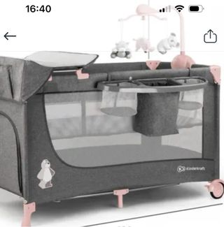 Parque cuna Kinderkraft gris y rosa