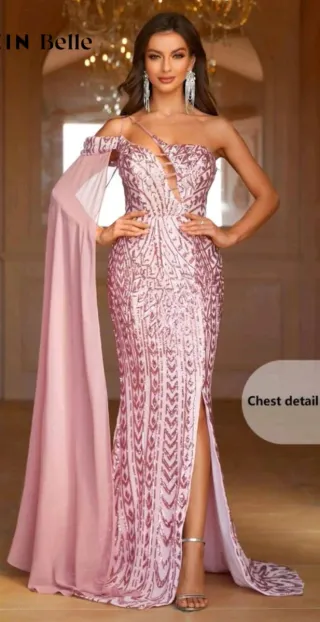 Vestido de fiesta lentejuelas rosa talla L