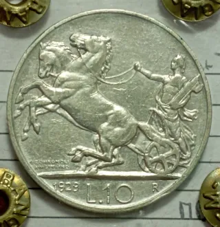 10 Lire Biga Argento 1929, 2 Rosette NC