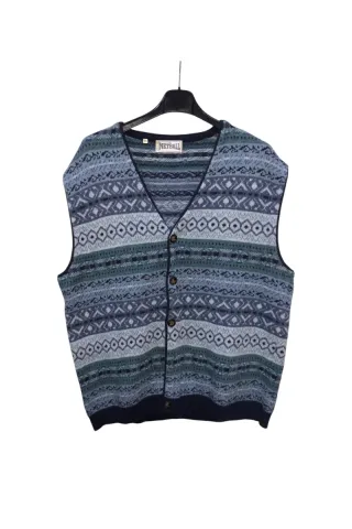Gilet Vintage Uomo XL Lana Fantasia Nordica