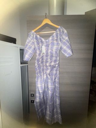 GANNI abito quadri arricciato midi