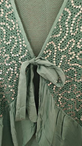 Chaqueta verde punto con lentejuelas talla única