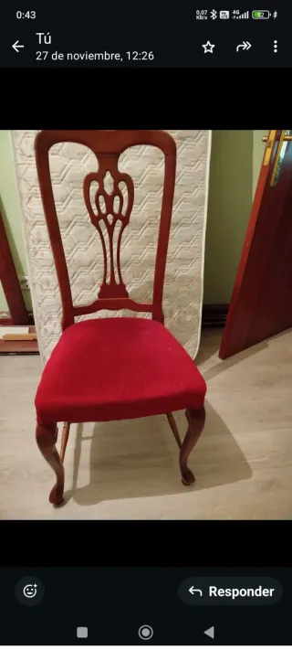 Sillas antiguas madera y terciopelo rojo (6)