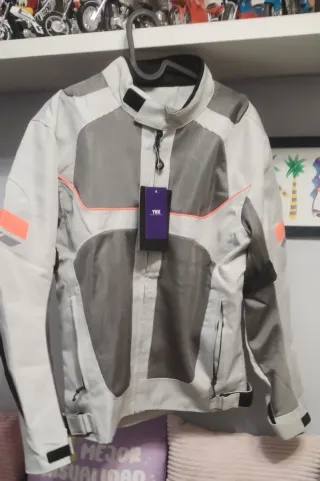 Chaqueta de moto talla L gris y naranja