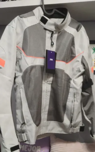 Chaqueta de moto talla L gris y naranja