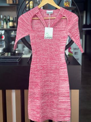 Abito corto GANNI rosa spalle scoperte S