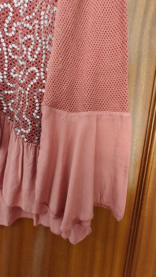 Chaqueta punto salmón lentejuelas y mangas bolero