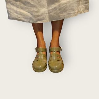 Sandali verdi in plastica con tacco 36