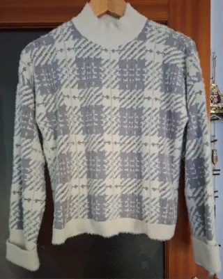 Jersey cuadros gris y blanco Talla L