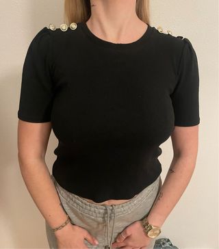 Camiseta canalé vintage con botones