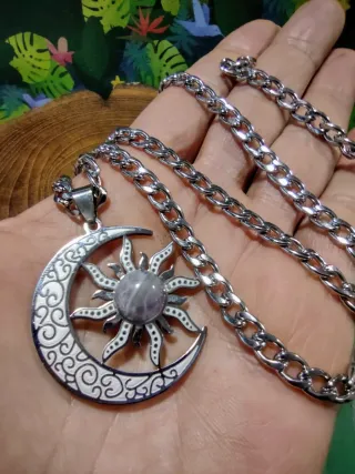 Colgante Acero Sol y Luna piedra Amatista