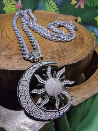 Colgante Acero Sol y Luna piedra Amatista