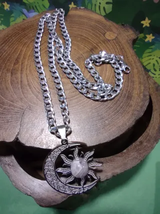 Colgante Acero Sol y Luna piedra Amatista