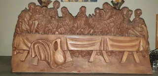 Antigua Cena de Jesús en Madera Tallada
