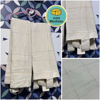 Cortinas Lino Crudo Cuadros Multicolor