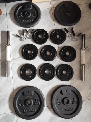 Discos Mancuernas 1kg y 5kg + Barras y Cierres