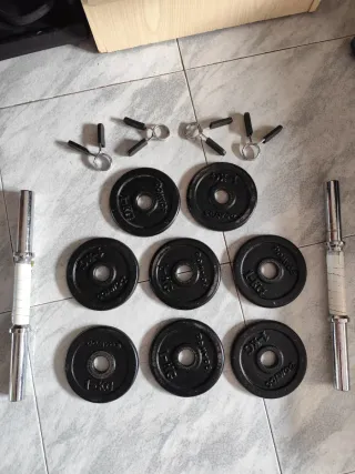 Discos Mancuernas 1kg y 5kg + Barras y Cierres