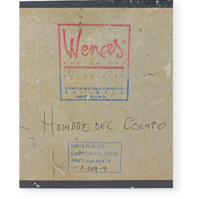 Figura cartón fallero firmada “Wences” — “Hombre del Campo”