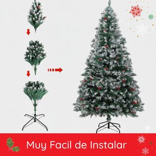 Árbol de Navidad decorado bayas y piñas 210 cm