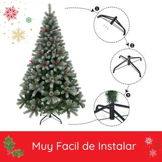 Árbol de Navidad decorado bayas y piñas 210 cm