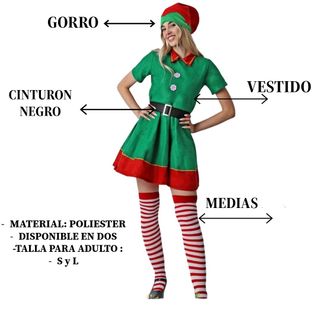 Disfraz Elfa Talla S - Traje Navidad Verde