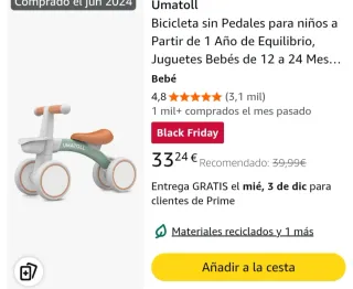Bici sin pedales UMATOLL para bebé