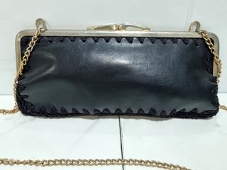 Bolso Vintage 50 de Piel Genuina y Ganchillo