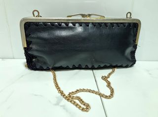 Bolso Vintage 50 de Piel Genuina y Ganchillo