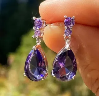 Pendientes Plata Ley Cristal Swarovski Morado
