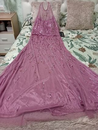 Vestido fiesta Koton rosa palo talla