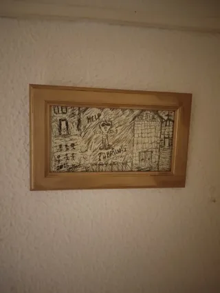 Cuadro tinta negra con marco de madera