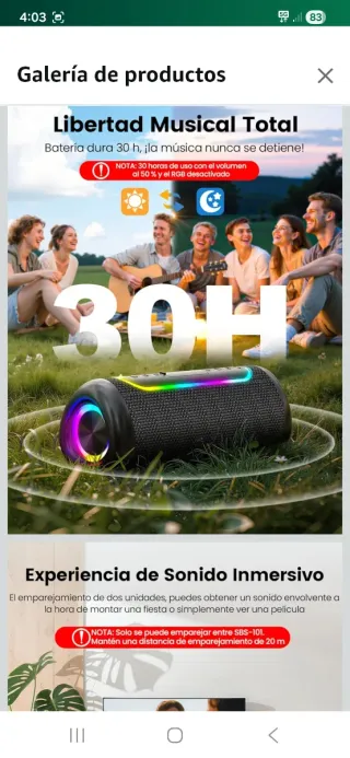 Altavoz Bluetooth Potente Sonido Estéreo 30W nuevo