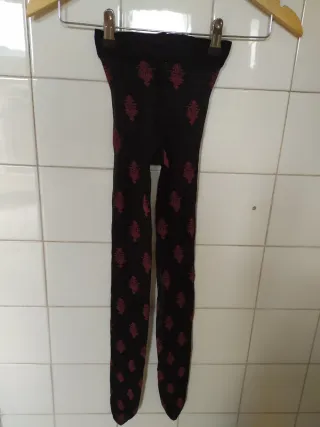 Medias negras con estampado borgoña T. XS/S