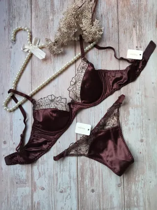 Conjunto lencería satén marrón