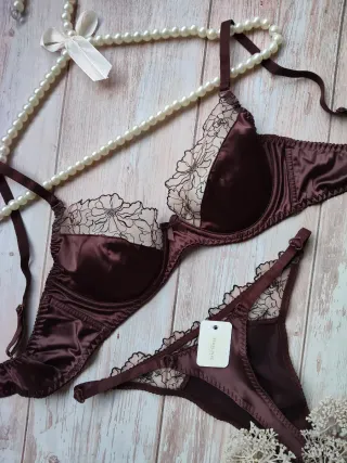 Conjunto lencería satén marrón
