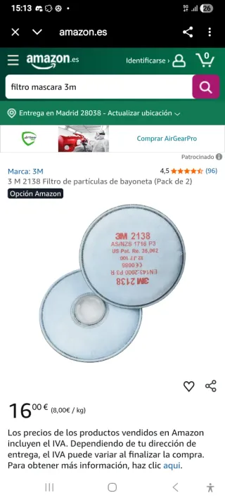 Mascarilla 3M con recambios