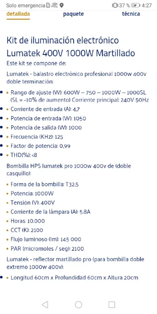 FOCOS CULTIVO LUMATEK 1000W (32unds)URGE