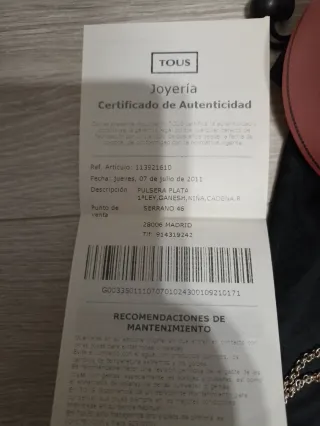 Pulsera Tous Plata Niña Original Certificado