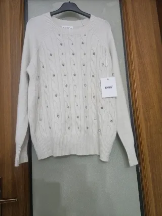 Maglione bianco panna con strass