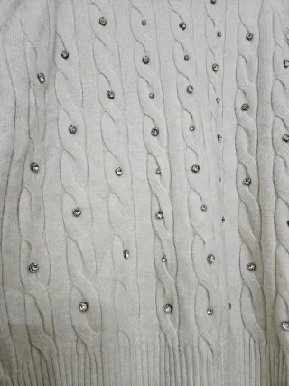Maglione bianco panna con strass