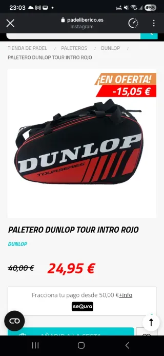 Paletero Dunlop Tour Intro Rojo