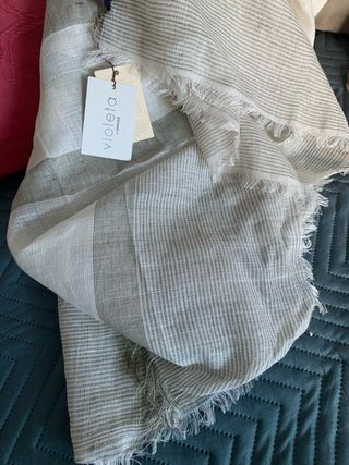 Foulard lino Mango beige/violeta