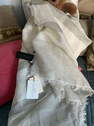 Foulard lino Mango beige/violeta